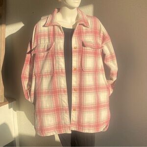 Banana Republic Plaid Shacket Overshirt Dusty Rose L